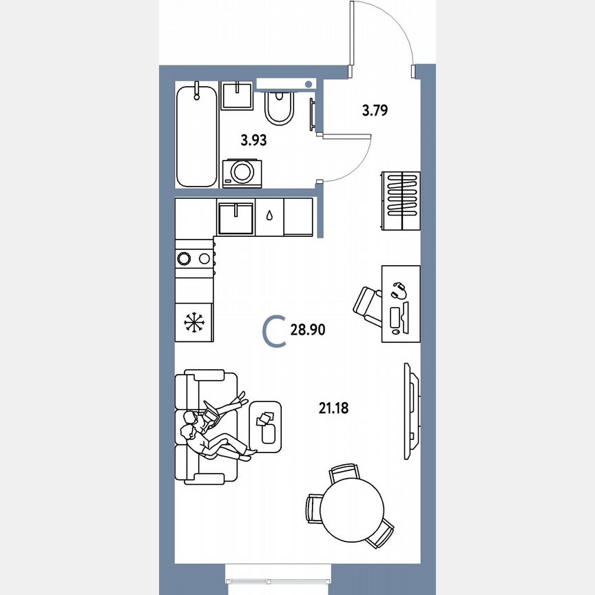 Квартира-студия, 28,9 м², 19/23 эт.