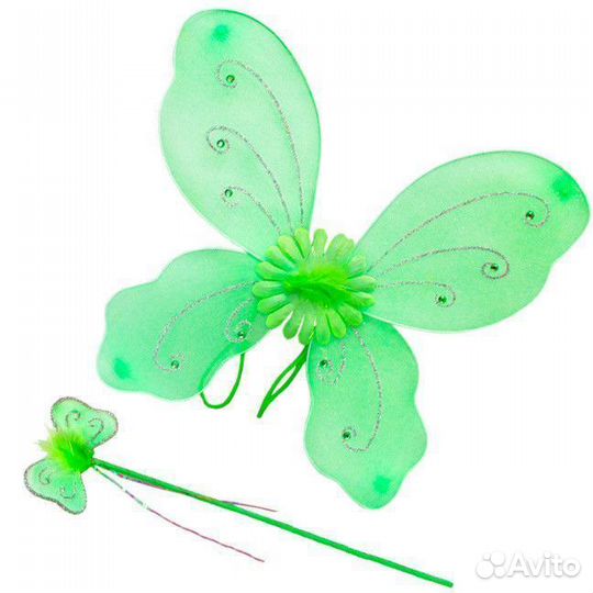 Крылья бабочки зеленые, нейлон, размер 39*35 см