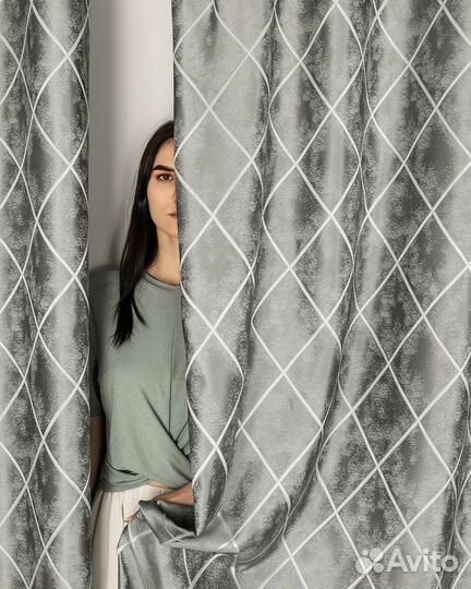 Комплект портьер жаккард Леман Стальной шторы