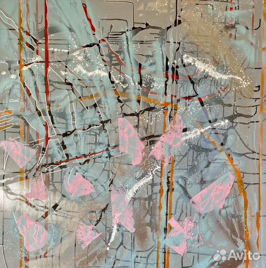 Картина абстракция (серая, серебро) 100/100 см