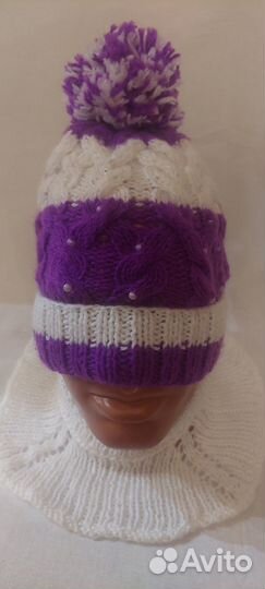 Шапки и Манишки Женские Фиолетового цвета ручной в
