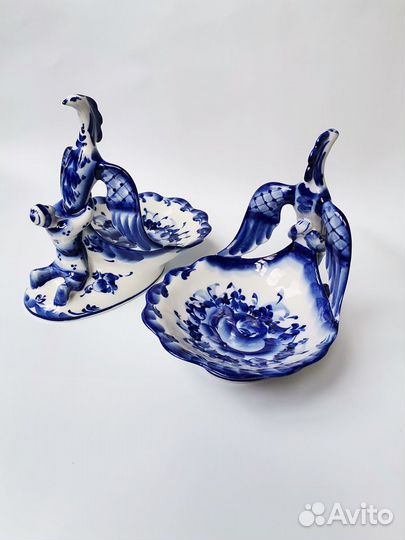 Гжель. Икорница, конфетница Жар-птица