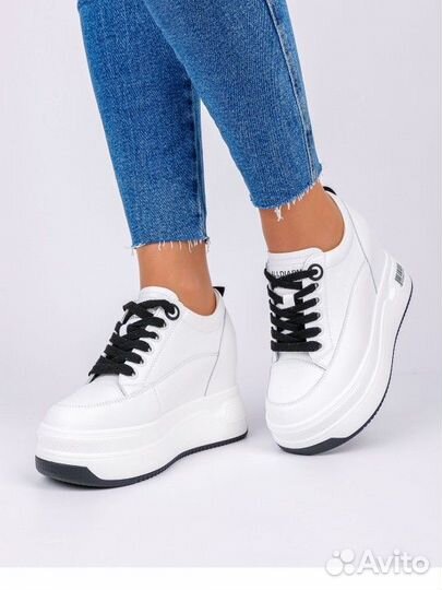 Кроссовки на платформе белые натуральная кожа