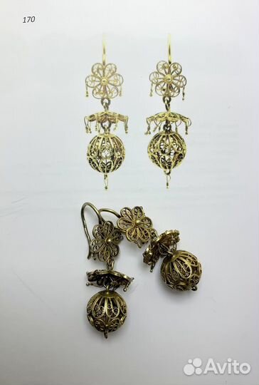 Серьги скань серебро голова СССР