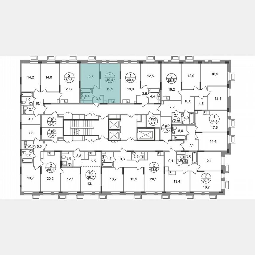 1-к. квартира, 40,4 м², 2/19 эт.