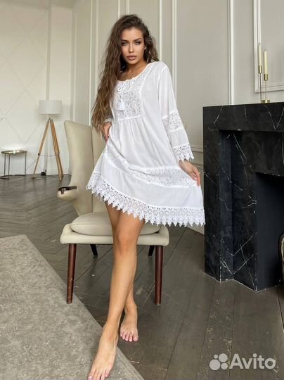 Платье рубашка туника пляжная хлопок от 42 до 52