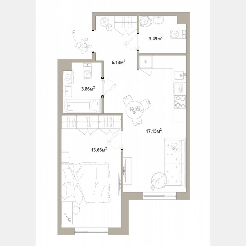 1-к. квартира, 44,3 м², 3/12 эт.
