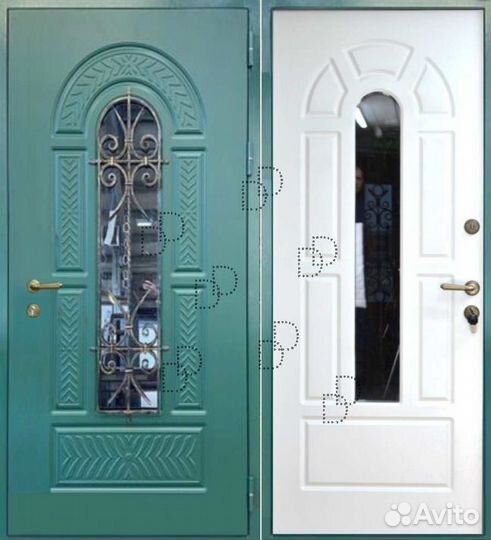 Уличная железная дверь с ковкой и стеклом