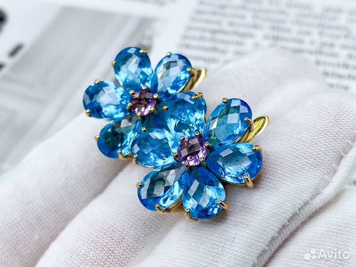 Золотые серьги с топазами и аметистами 585 пробы