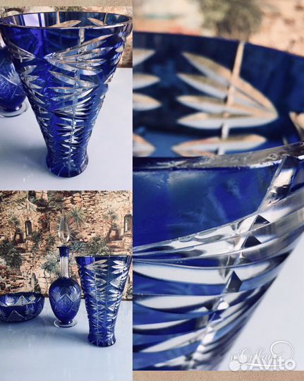 Хрусталь СССР Кобальт /флакон для духов и чайница