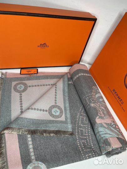 Шарф Hermes серо-розовый