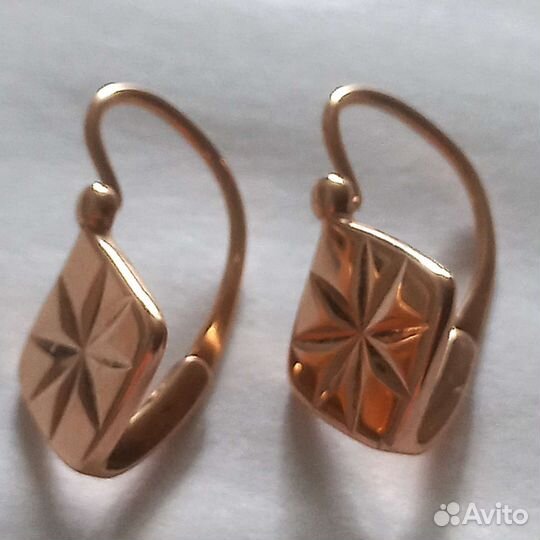 Золотые серьги 583 проба СССР Ромбик