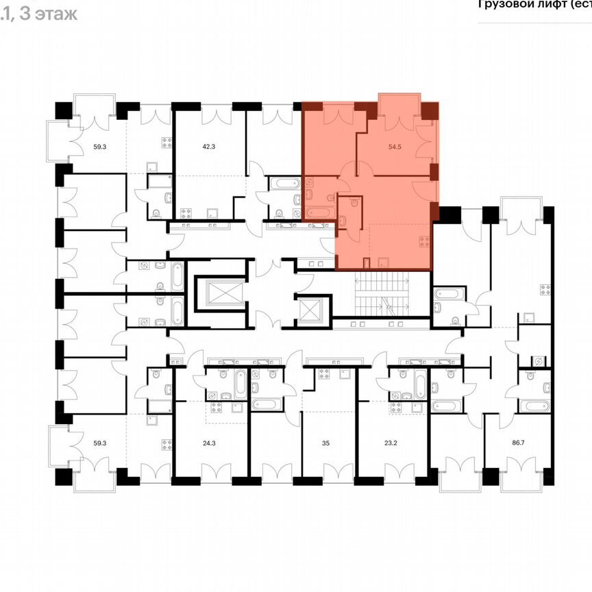 2-к. квартира, 54,5 м², 6/7 эт.