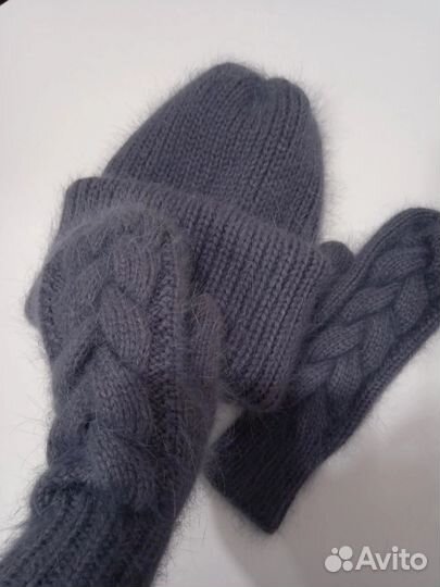 Новые шапка варежки снуд бактус пух норки