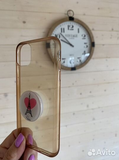 Чехол на iPhone 11 прозрачный +держатель