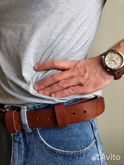 Мужской кожаный ремень, ручная работа