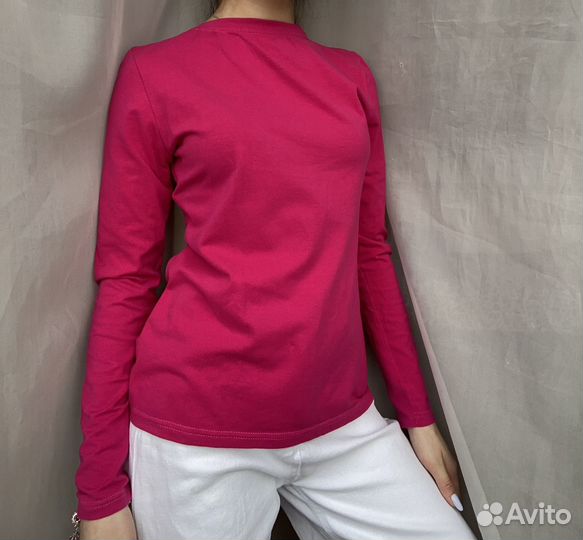 Базовый трикотажный хлопковый лонгслив фуксия