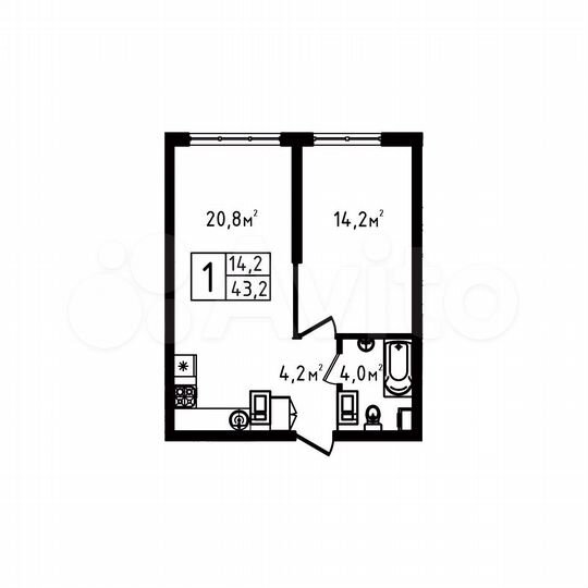 1-к. квартира, 43,2 м², 3/9 эт.