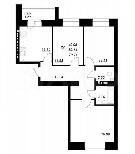 3-к. квартира, 70,7 м², 3/10 эт.