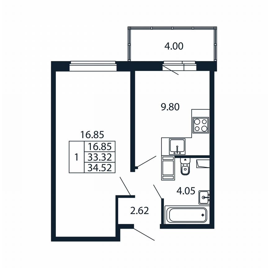 1-к. квартира, 37,3 м², 12/12 эт.