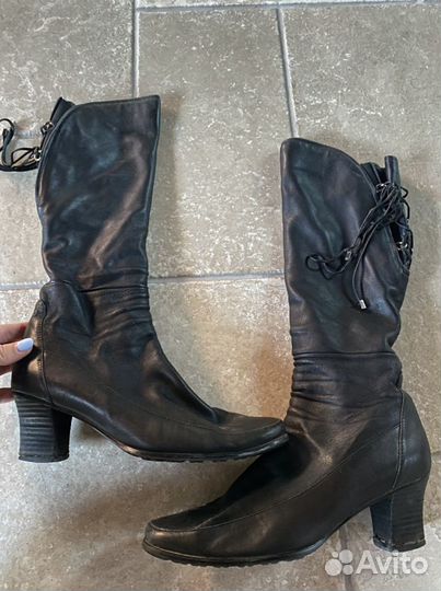 Сапоги кожаные с завязками демисезон