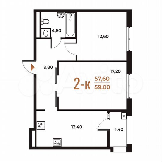 2-к. квартира, 59 м², 3/8 эт.