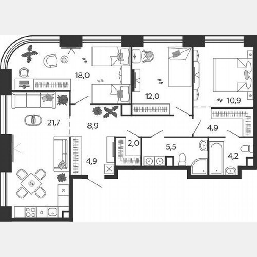 3-к. квартира, 93 м², 19/19 эт.
