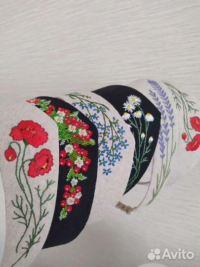 Кокошники современные, лён + вышивка