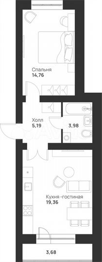 1-к. квартира, 47 м², 5/5 эт.