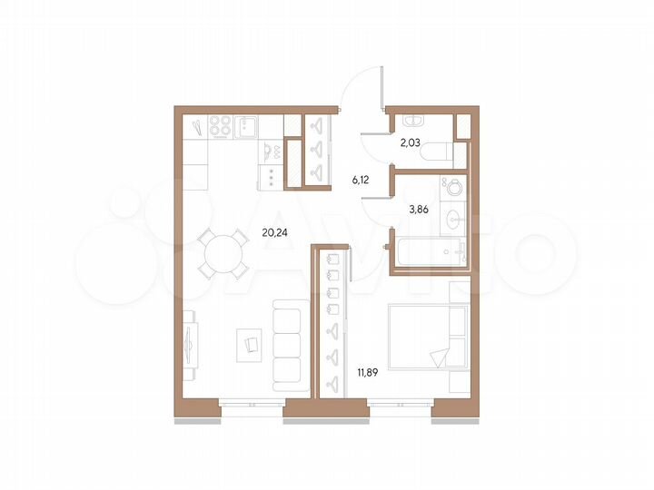 1-к. квартира, 44,1 м², 7/9 эт.