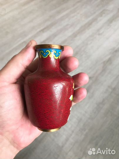 Ваза Клуазоне Китай 50е г. Перегородчатая эмаль