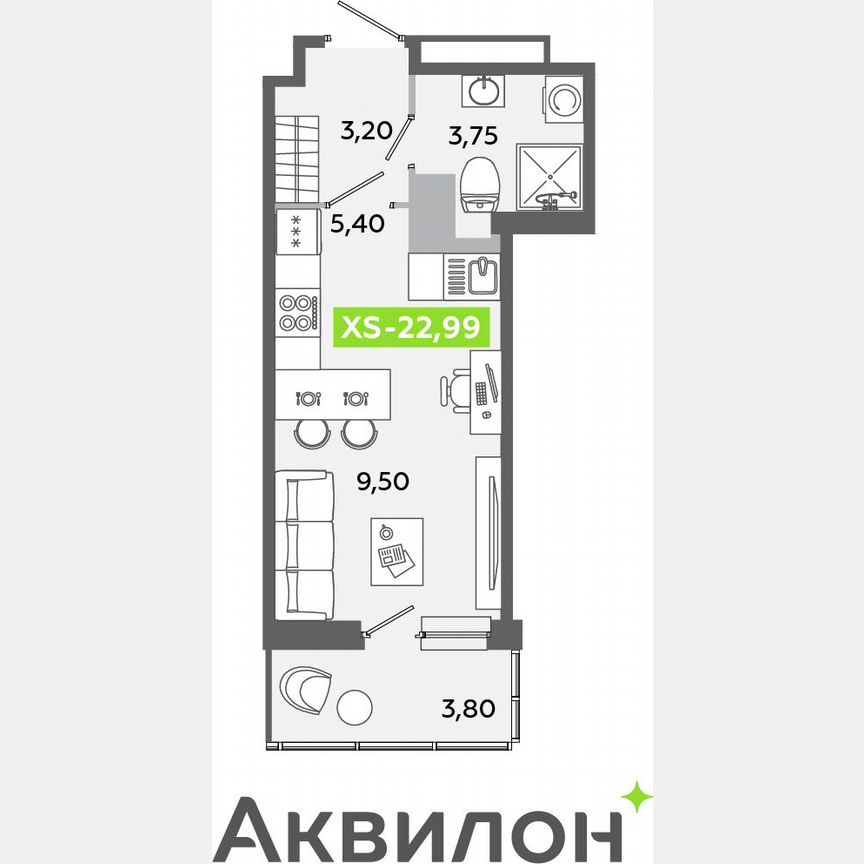 Квартира-студия, 23 м², 5/12 эт.