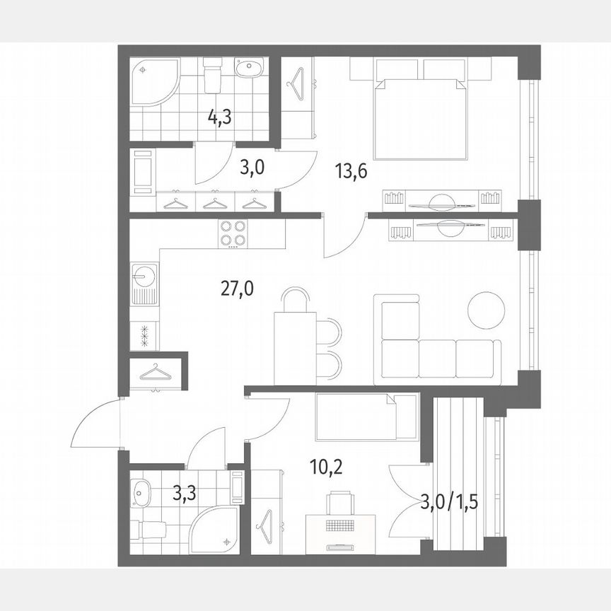 2-к. квартира, 62,6 м², 3/7 эт.