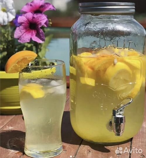 Стеклянная банка с краном 3 литровая и крышкой