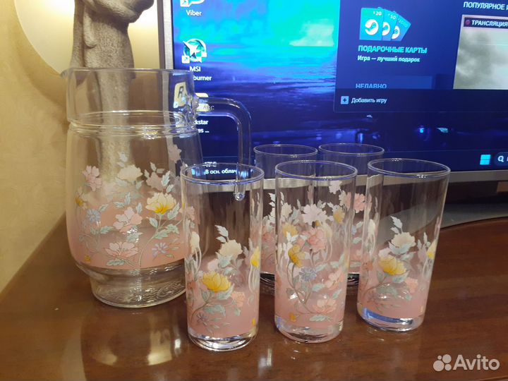 Кувшин стеклянный и 5 стаканов