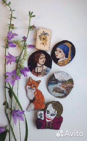 Брошь, кулон, серьги вышивка ручной работы