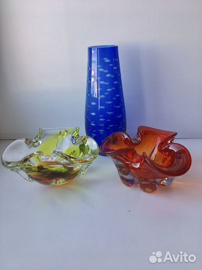 Цветное стекло СССР Чехословакия ваза конфетница