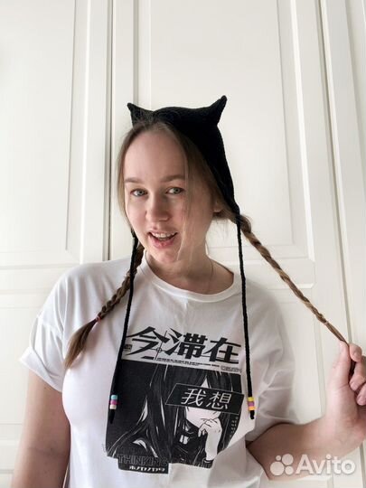 Чепчик лето - весна вязанный котошапка