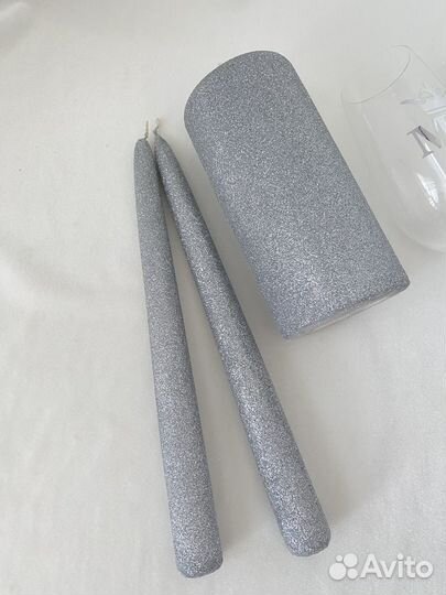 Свадебные свечи и бокалы в блестках