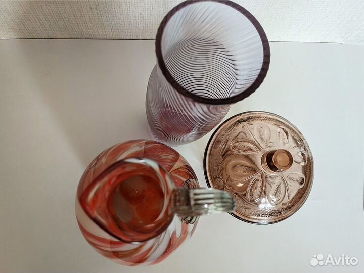 Кувшин и сахарница из цветного стекла СССР