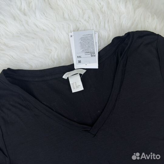 Xs 40 H&M футболка черная с v вырезом женская