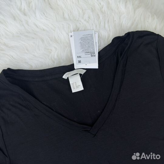 Xs 40 H&M футболка черная с v вырезом женская