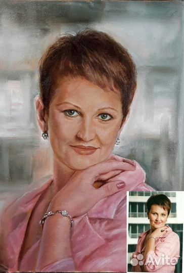 Портрет по фото маслом на холсте, цветной карандаш