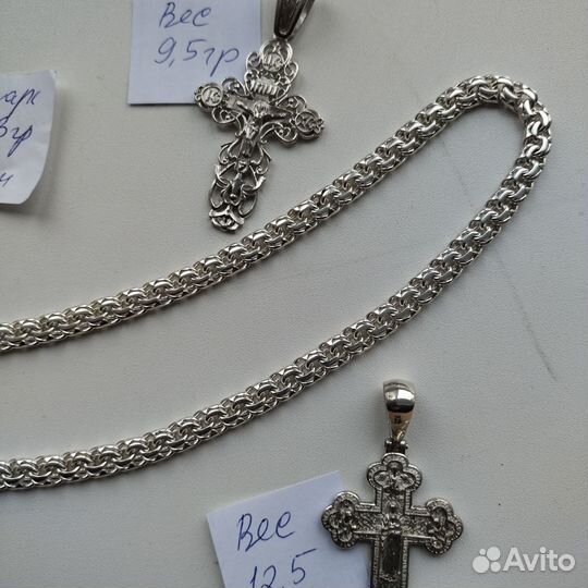 Серебряный браслет мужской,цепи и кресты