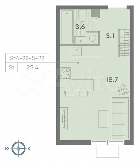 Квартира-студия, 25,4 м², 11/23 эт.