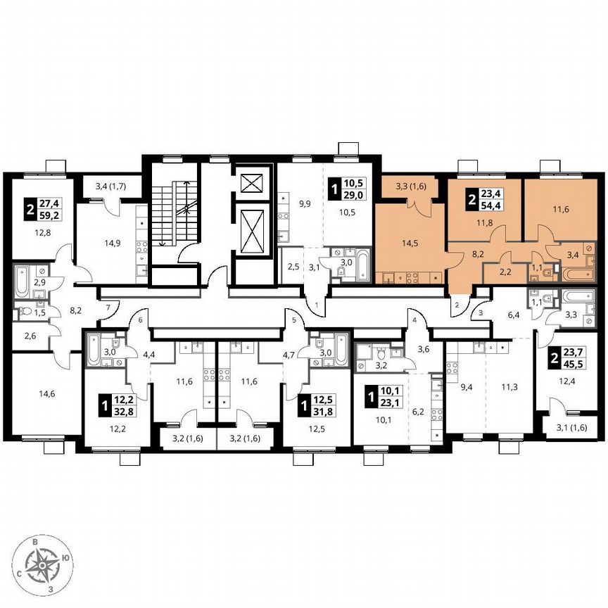 2-к. квартира, 54,4 м², 14/14 эт.