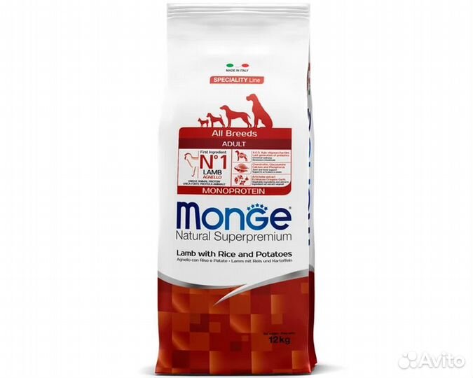 Корм Monge Dog Monoprotein д/собак всех пород 12кг