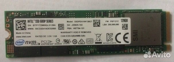Жёсткий диск SSD Intel M.2 NVMe 128Гб