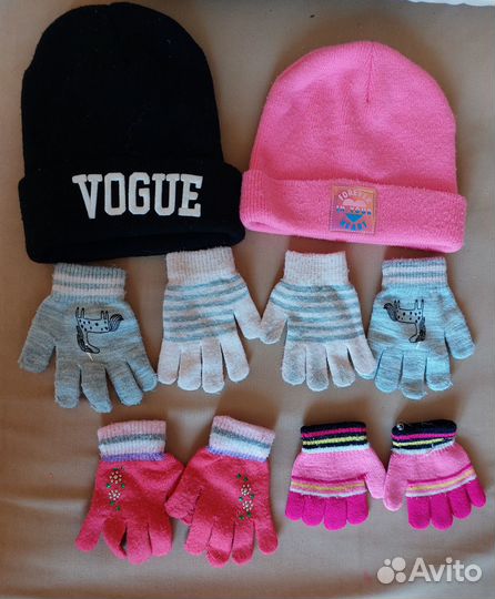 Шапки и перчатки на девочку 3-4 года осень
