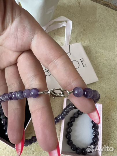 Бусы и браслет из натурального камня